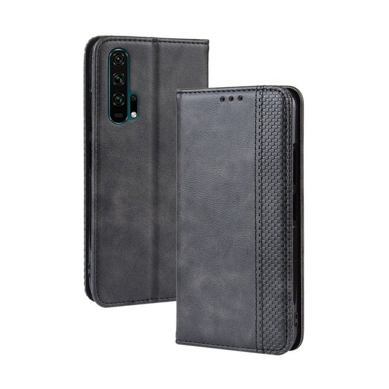 Flip Case Honor 20 Pro Schwarz Stilisierter Vintage-Ledereffekt