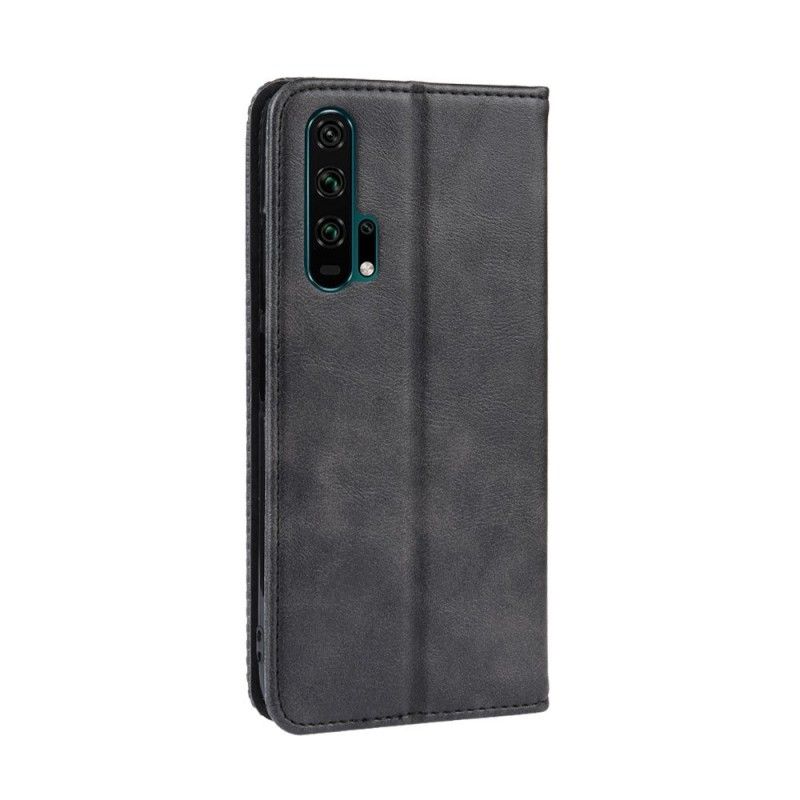 Flip Case Honor 20 Pro Schwarz Stilisierter Vintage-Ledereffekt