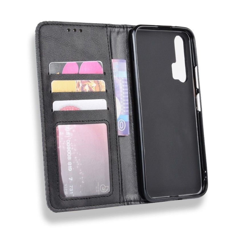 Flip Case Honor 20 Pro Schwarz Stilisierter Vintage-Ledereffekt