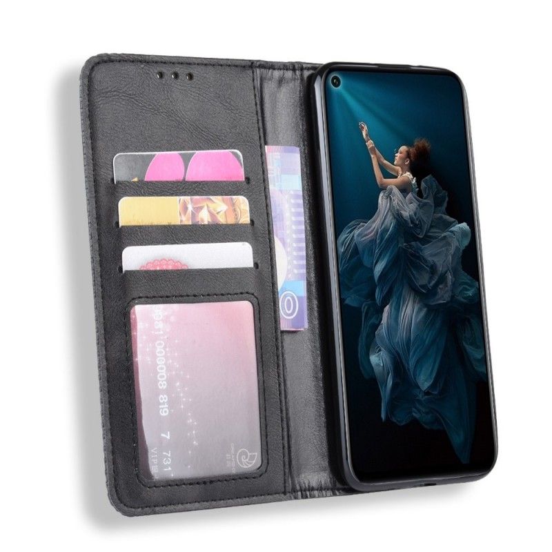 Flip Case Honor 20 Pro Schwarz Stilisierter Vintage-Ledereffekt