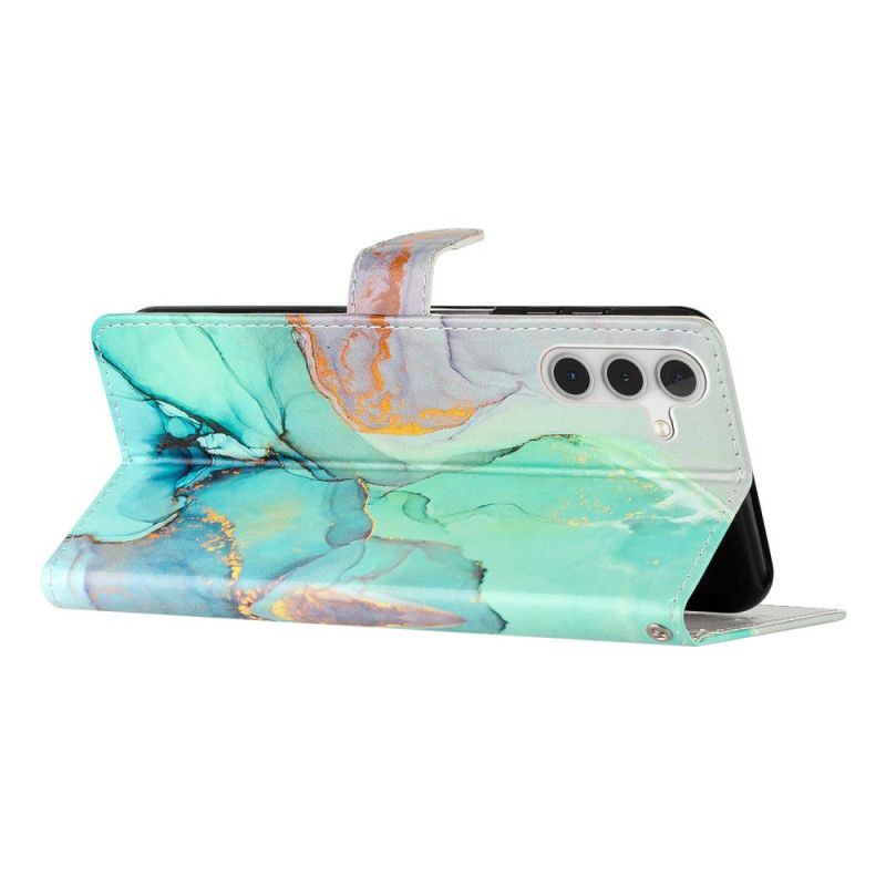 Lederhüllen Für Samsung Galaxy A15 5g Grüner Marmor Mit Riemen