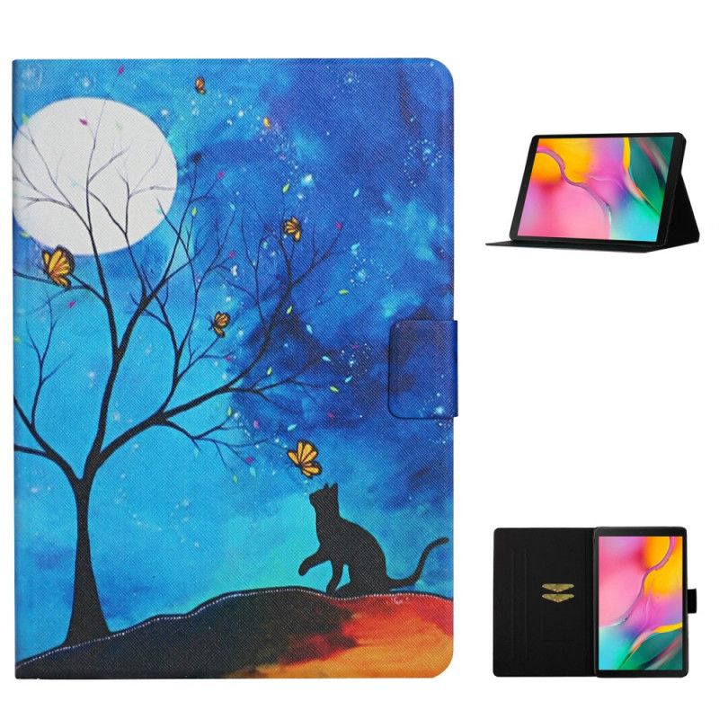 Lederhüllen Samsung Galaxy Tab A7 Gelb Baum Mit Mond Und Sonne
