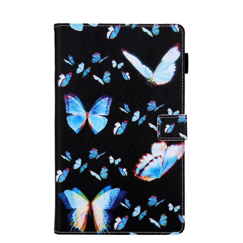 Lederhüllen Samsung Galaxy Tab A7 Schwarz Mehrere Schmetterlinge