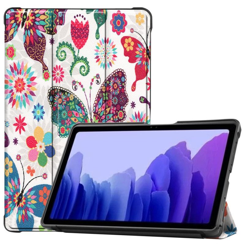 Smart Case Samsung Galaxy Tab A7 Verstärkte Schmetterlinge Und Blumen