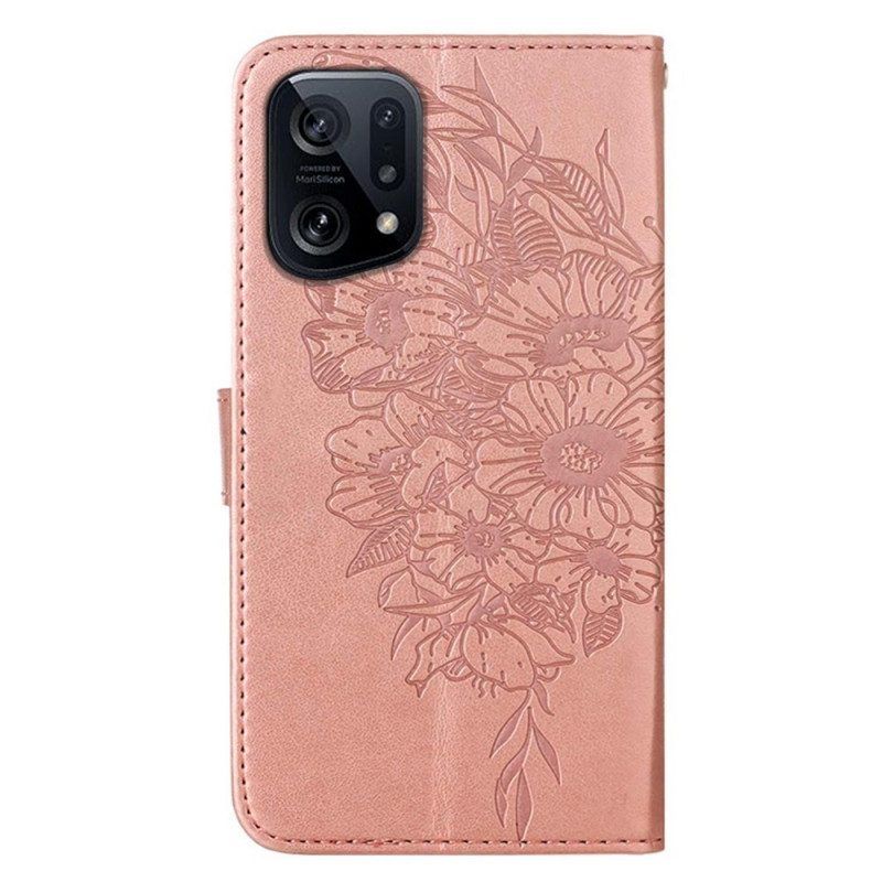 Flip Case Für Oppo Find X5 Schmetterlingsdesign Mit Umhängeband