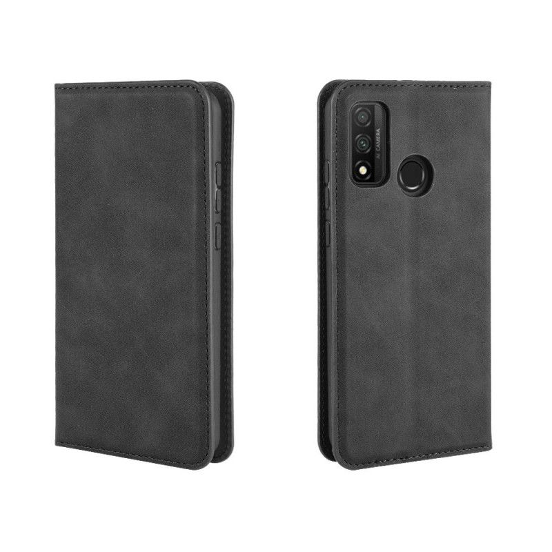 Flip Case Für Huawei P Smart 2020 Schwarz Seidenweichledereffekt