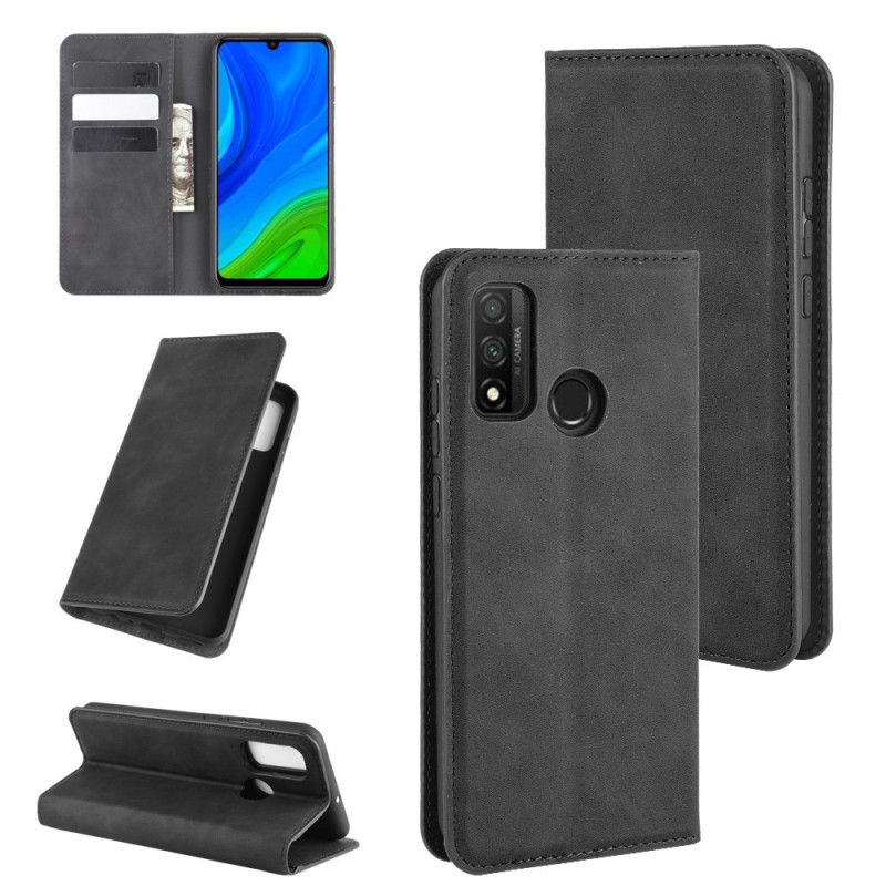 Flip Case Für Huawei P Smart 2020 Schwarz Seidenweichledereffekt