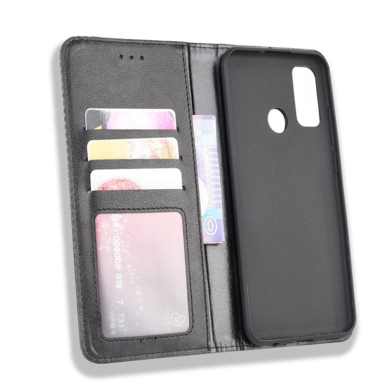 Flip Case Huawei P Smart 2020 Schwarz Stilisierter Vintage-Ledereffekt