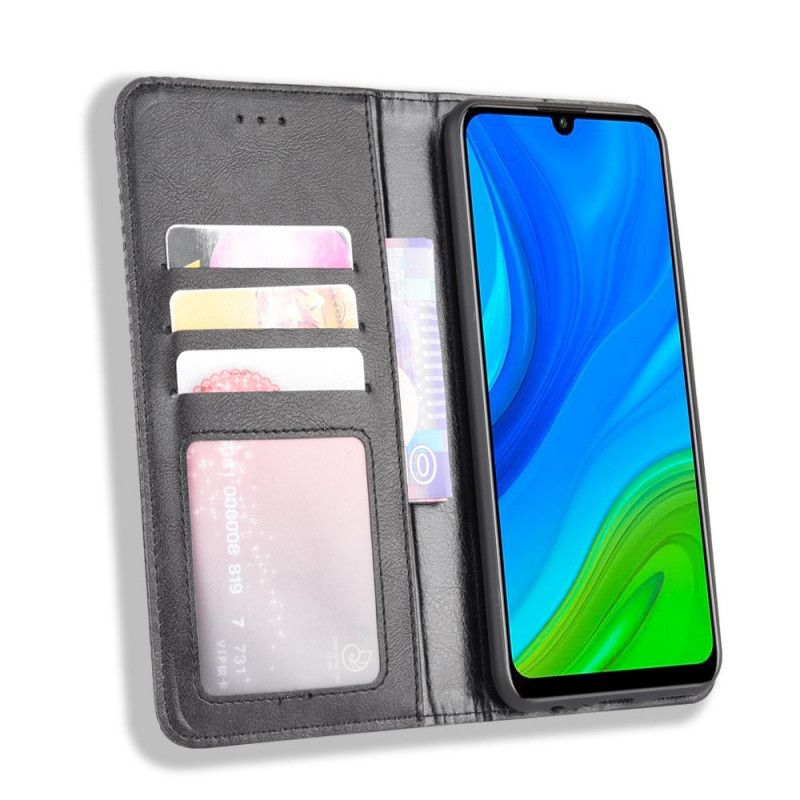 Flip Case Huawei P Smart 2020 Schwarz Stilisierter Vintage-Ledereffekt