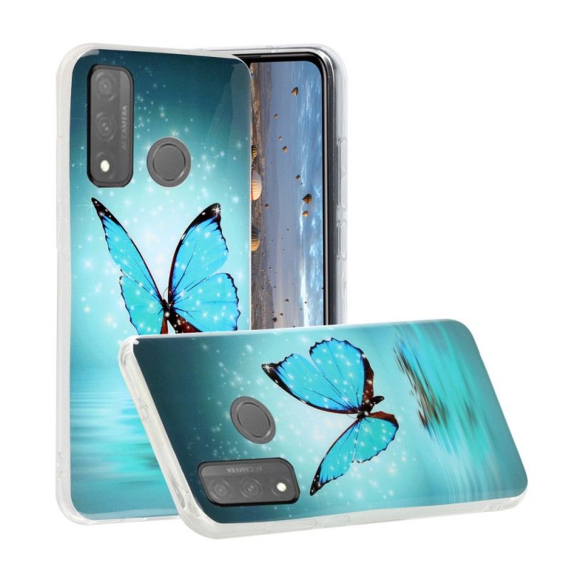 Hülle Für Huawei P Smart 2020 Fluoreszierender Blauer Schmetterling