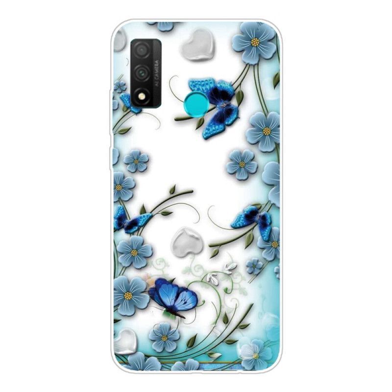 Hülle Für Huawei P Smart 2020 Transparente Retro-Schmetterlinge Und Blumen