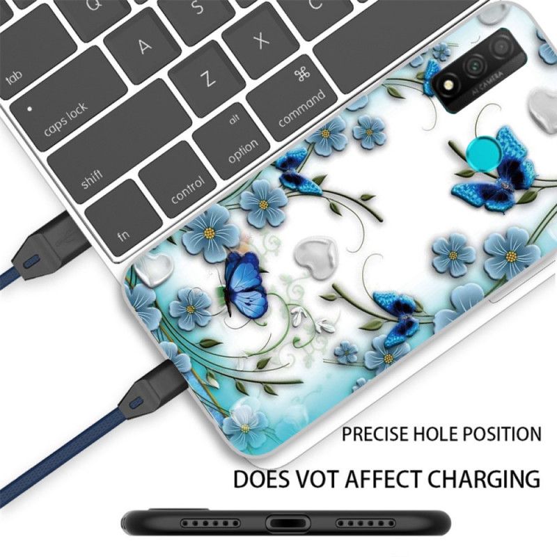 Hülle Für Huawei P Smart 2020 Transparente Retro-Schmetterlinge Und Blumen