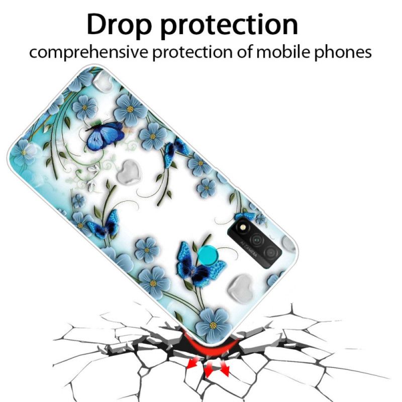 Hülle Für Huawei P Smart 2020 Transparente Retro-Schmetterlinge Und Blumen