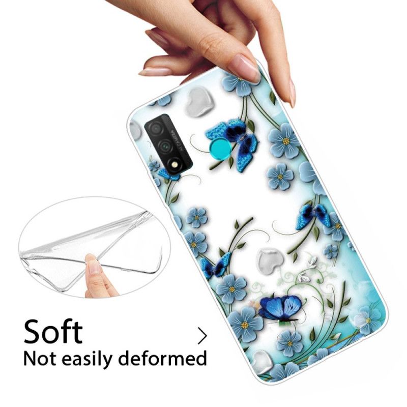 Hülle Für Huawei P Smart 2020 Transparente Retro-Schmetterlinge Und Blumen