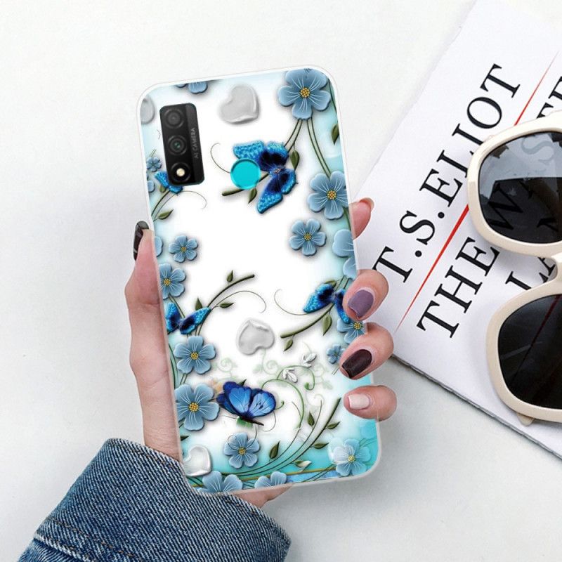 Hülle Für Huawei P Smart 2020 Transparente Retro-Schmetterlinge Und Blumen