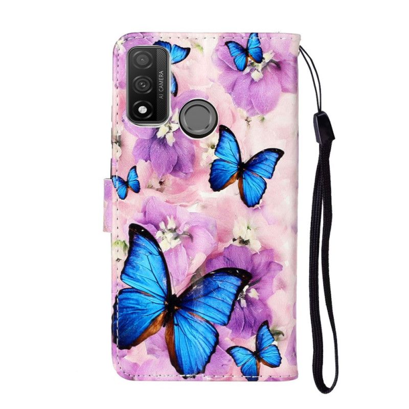 Lederhüllen Huawei P Smart 2020 Blaue Schmetterlinge In Den Blüten