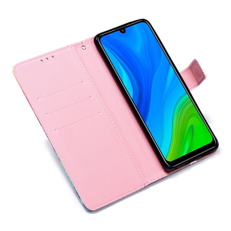 Lederhüllen Huawei P Smart 2020 Handyhülle Aquarellmohn