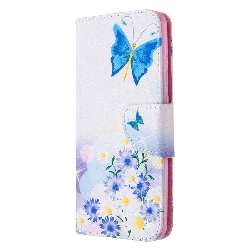 Lederhüllen Huawei P Smart 2020 Magenta Bemalte Schmetterlinge Und Blumen