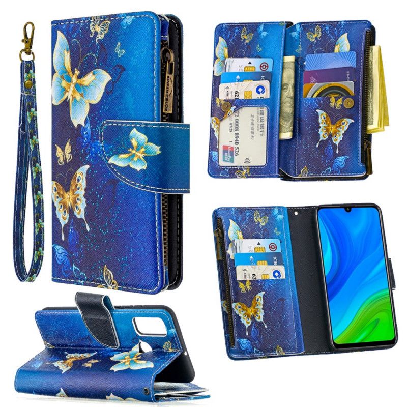 Lederhüllen Huawei P Smart 2020 Schwarz Schmetterlings-Reißverschlusstasche
