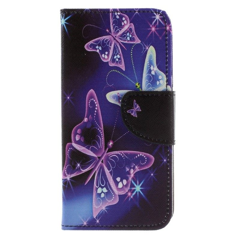 Lederhüllen Huawei Y6 2017 Hellblau Bunter Schmetterling