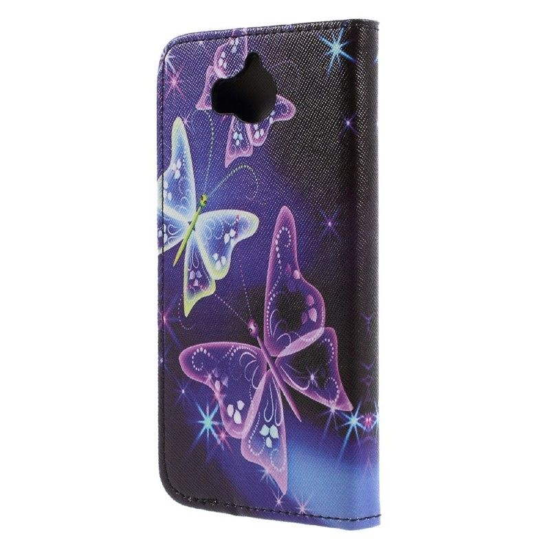 Lederhüllen Huawei Y6 2017 Hellblau Bunter Schmetterling