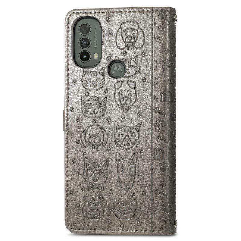 Flip Case Für Moto E40 / E30 / E20 Animierte Tiere