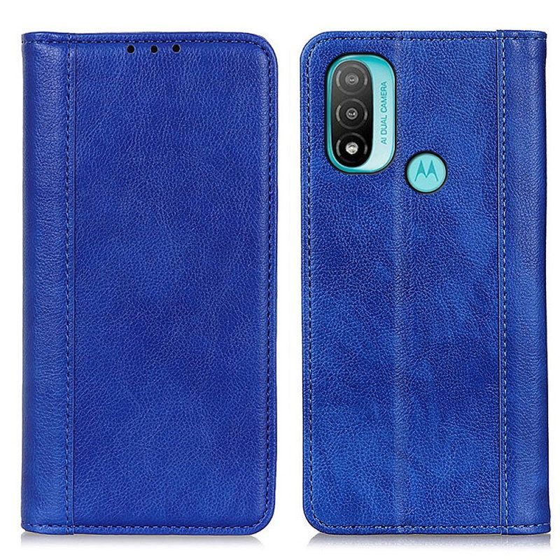 Schutzhülle Für Moto E40 / E30 / E20 Flip Case Eleganz Aus Gespaltenem Litschi-leder