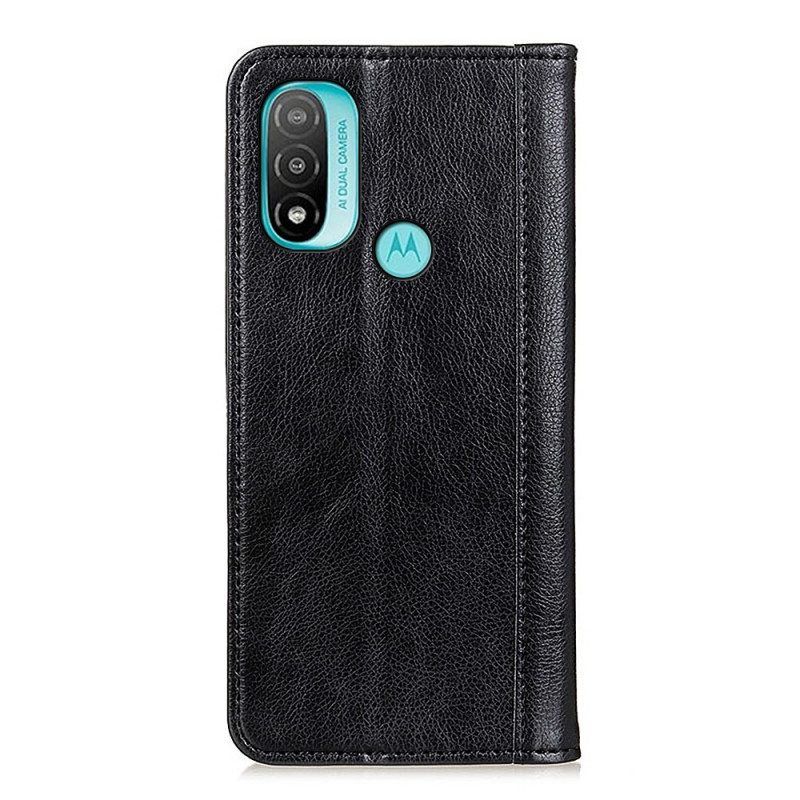 Schutzhülle Für Moto E40 / E30 / E20 Flip Case Eleganz Aus Gespaltenem Litschi-leder