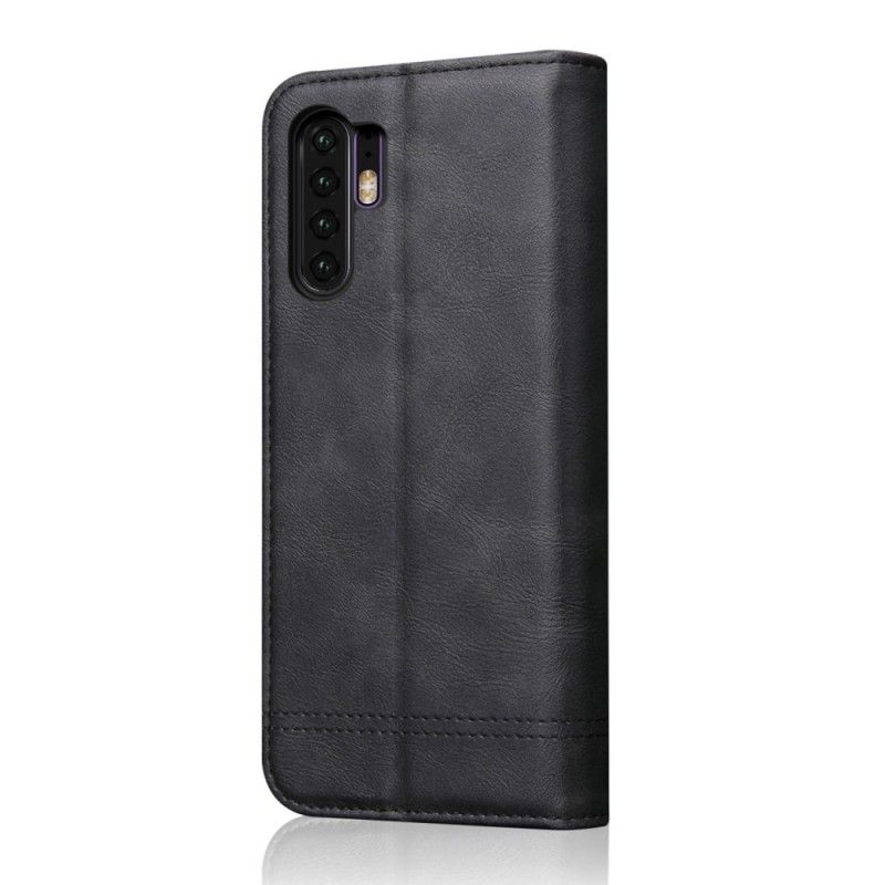 Flip Case Huawei P30 Pro Schwarz Genähter Ledereffekt