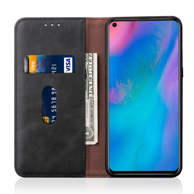 Flip Case Huawei P30 Pro Schwarz Genähter Ledereffekt