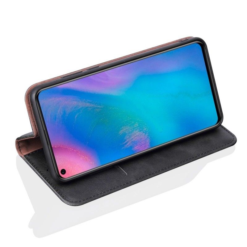 Flip Case Huawei P30 Pro Schwarz Genähter Ledereffekt