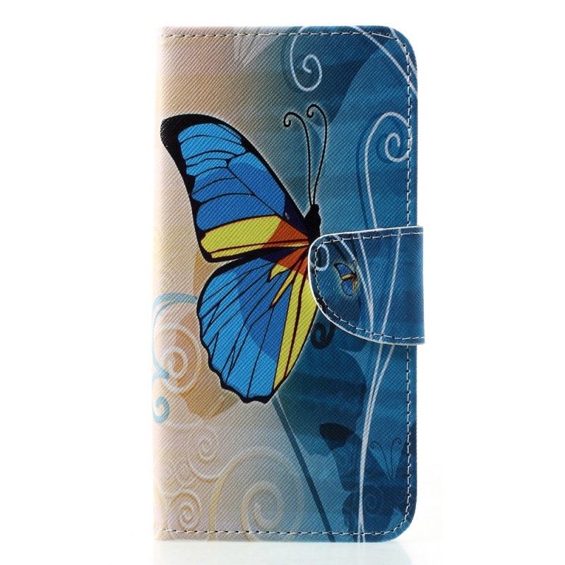 Lederhüllen Für Huawei P30 Pro Hellblau Schmetterlinge Und Blumen