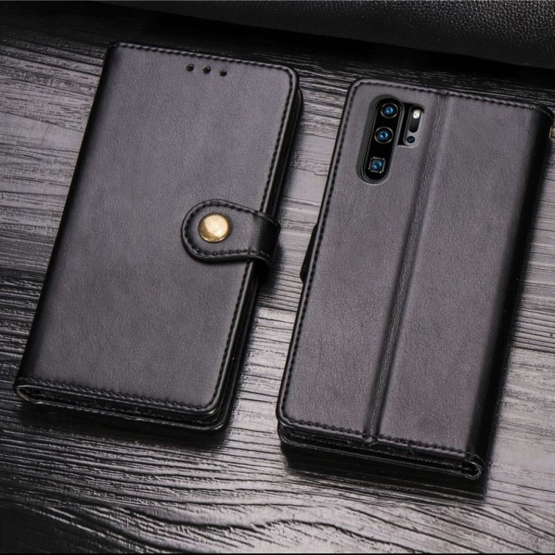 Lederhüllen Für Huawei P30 Pro Schwarz Kunstleder Und Vintage-Verschluss