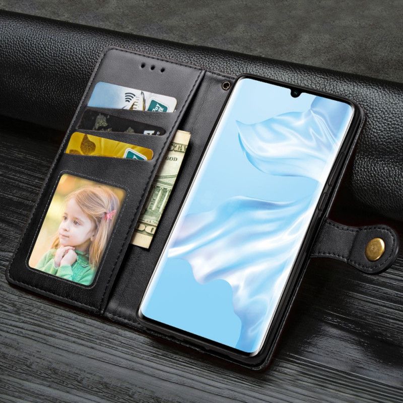 Lederhüllen Für Huawei P30 Pro Schwarz Kunstleder Und Vintage-Verschluss