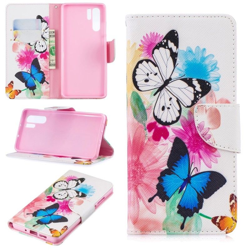 Lederhüllen Huawei P30 Pro Bemalte Schmetterlinge Und Blumen