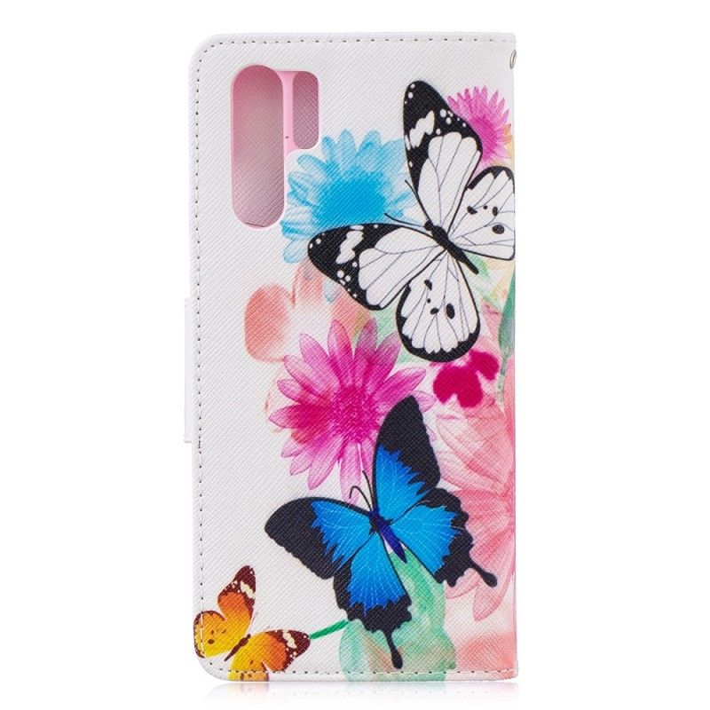 Lederhüllen Huawei P30 Pro Bemalte Schmetterlinge Und Blumen