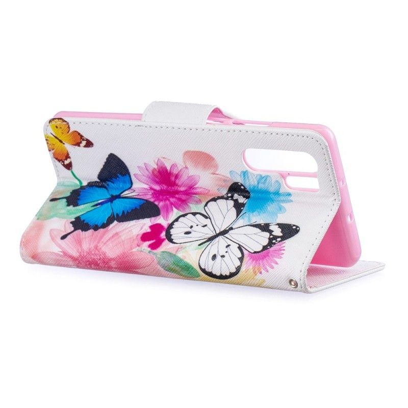 Lederhüllen Huawei P30 Pro Bemalte Schmetterlinge Und Blumen