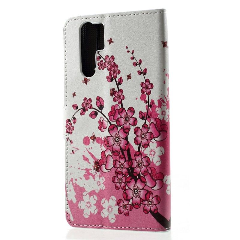Lederhüllen Huawei P30 Pro Pink Tropische Blumen