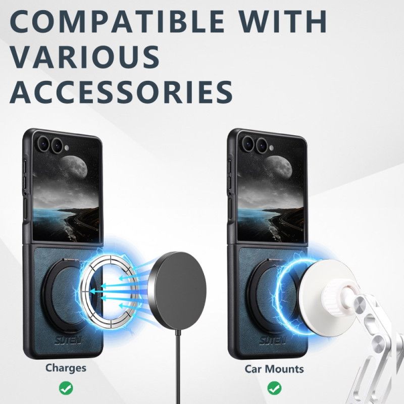 Hülle Samsung Galaxy Z Flip 7 Magsafe-kompatibel Suteni Ringhalter In Lederoptik