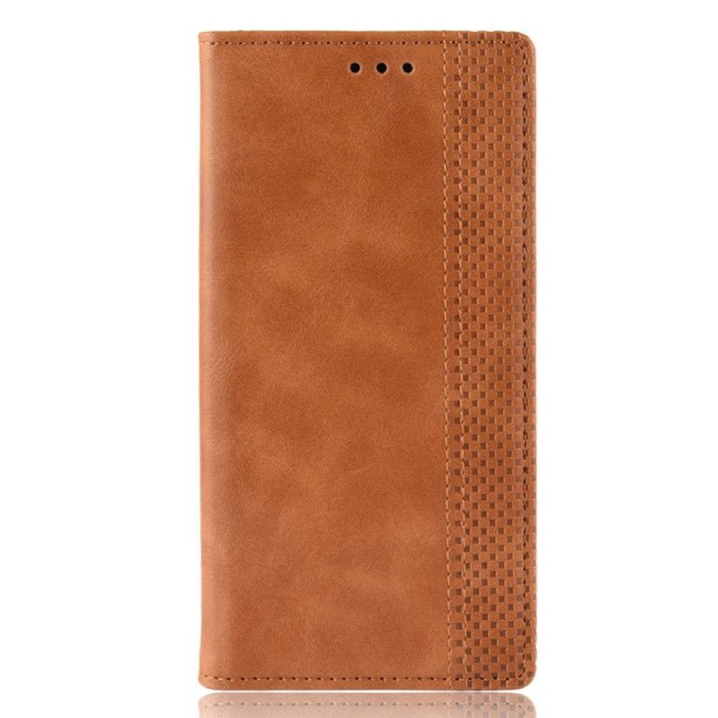 Flip Case Oppo Reno Schwarz Stilisierter Vintage-Ledereffekt