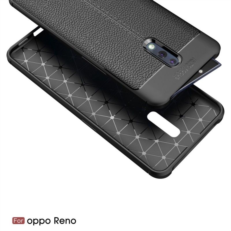 Hülle Oppo Reno Schwarz Litschileder-Effekt