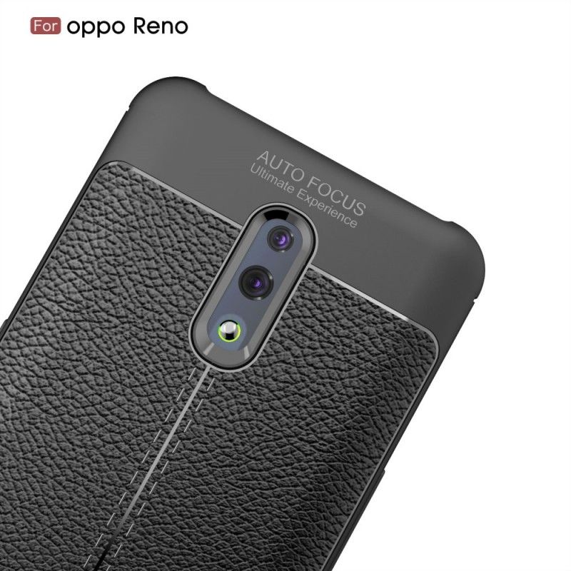 Hülle Oppo Reno Schwarz Litschileder-Effekt