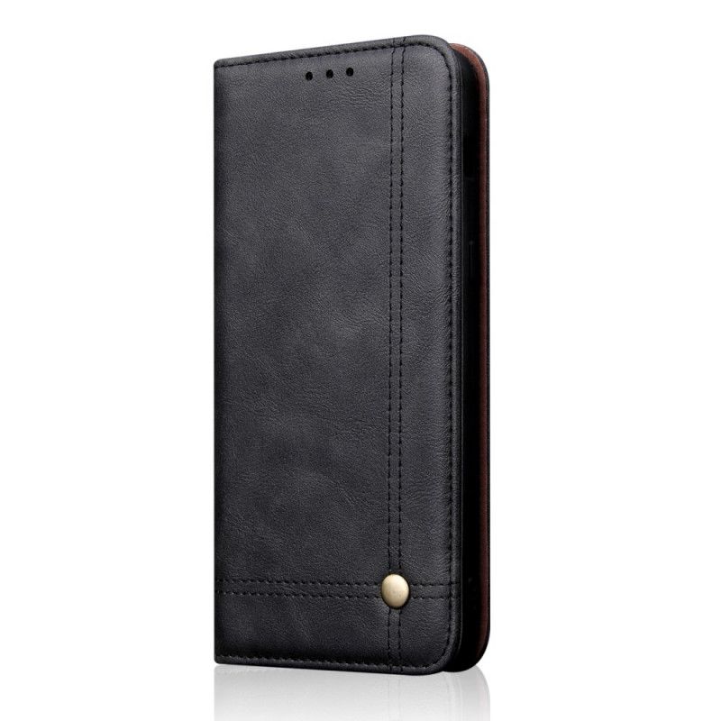 Flip Case Für Xiaomi Mi 9T / Mi 9T Pro Schwarz Genähter Ledereffekt