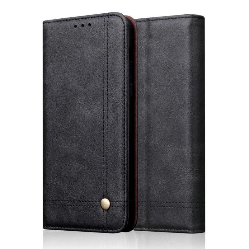 Flip Case Für Xiaomi Mi 9T / Mi 9T Pro Schwarz Genähter Ledereffekt