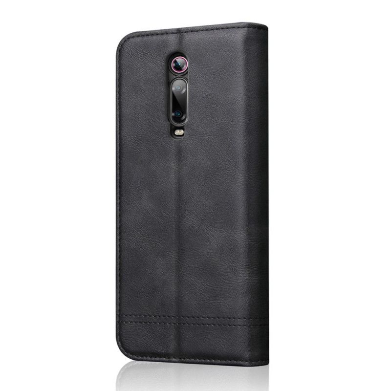 Flip Case Für Xiaomi Mi 9T / Mi 9T Pro Schwarz Genähter Ledereffekt