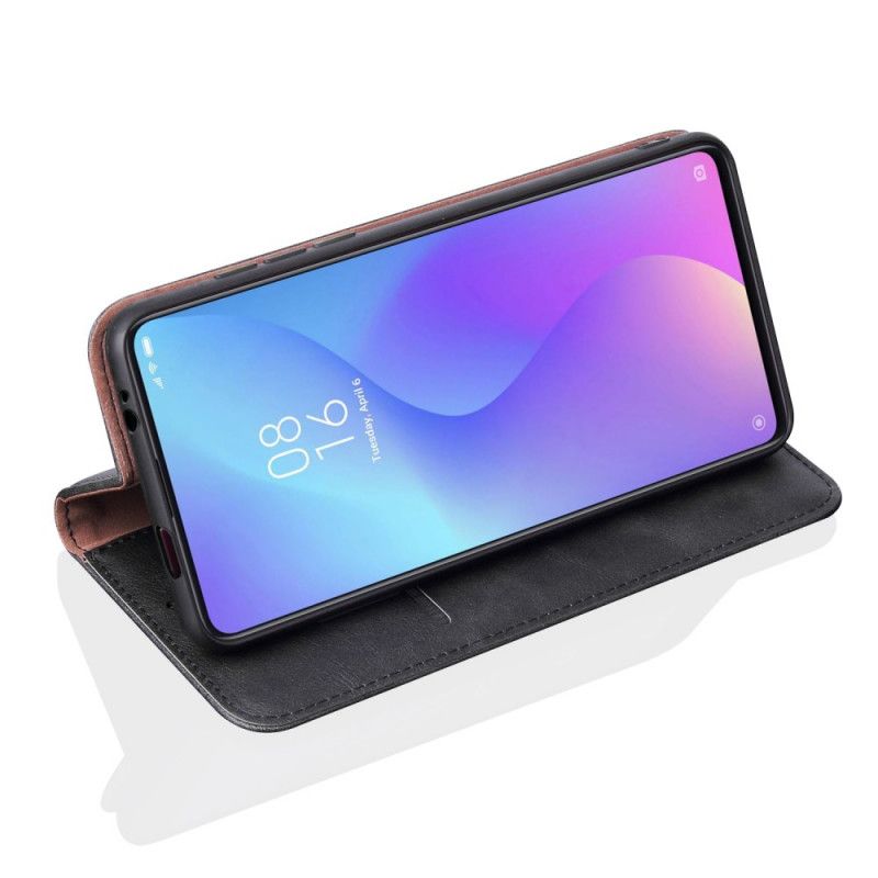 Flip Case Für Xiaomi Mi 9T / Mi 9T Pro Schwarz Genähter Ledereffekt