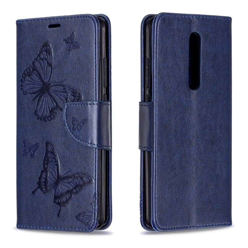 Lederhüllen Xiaomi Mi 9T / Mi 9T Pro Grau Bedruckte Schmetterlinge Mit Tanga