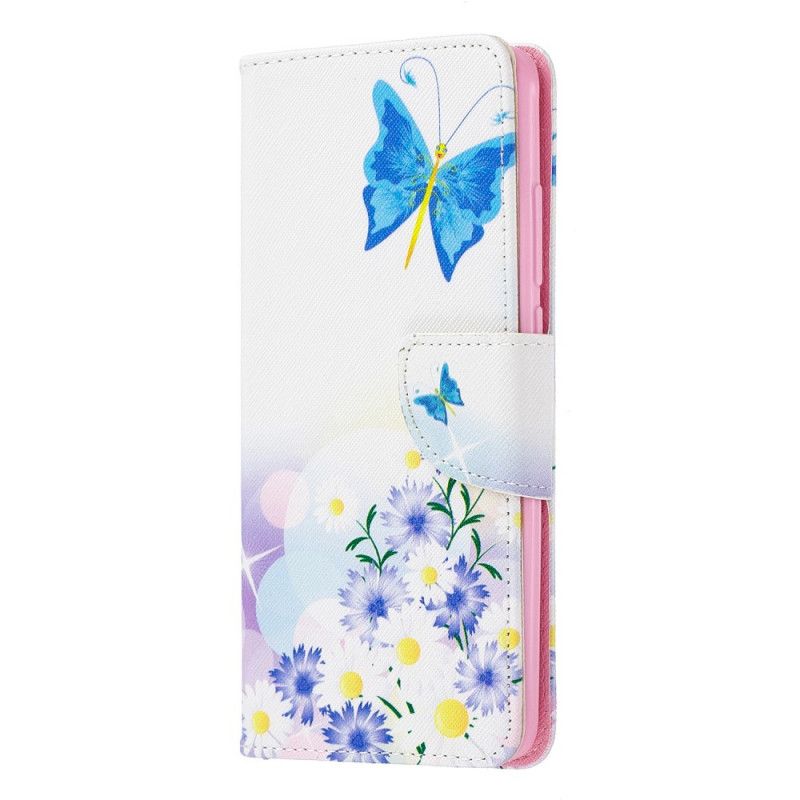 Lederhüllen Xiaomi Mi 9T / Mi 9T Pro Hellblau Bemalte Schmetterlinge Und Blumen