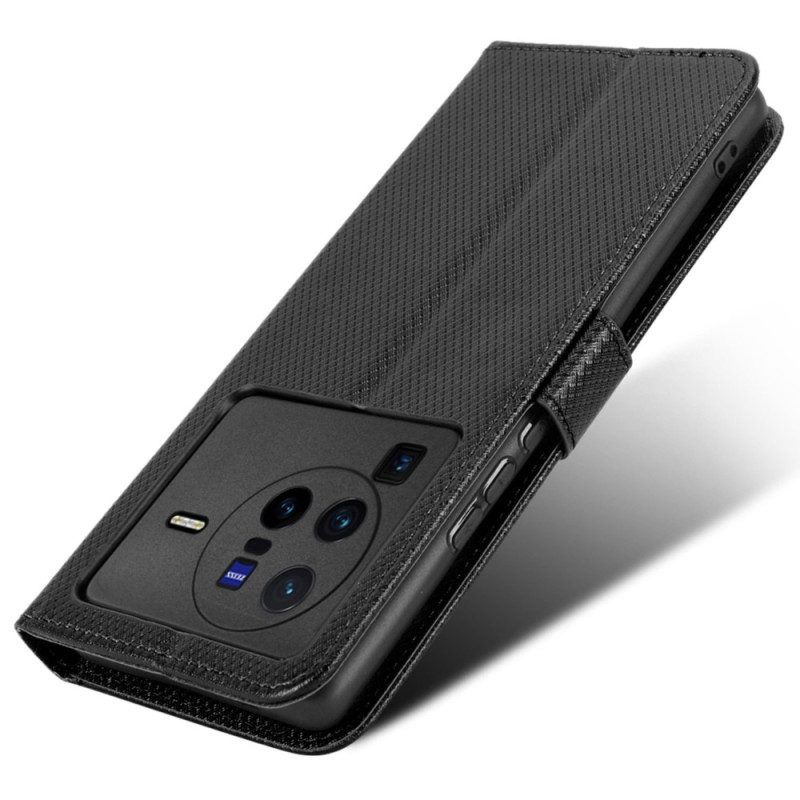 Flip Case Für Vivo X80 Pro Mit Kordel Kohlefaserarmband