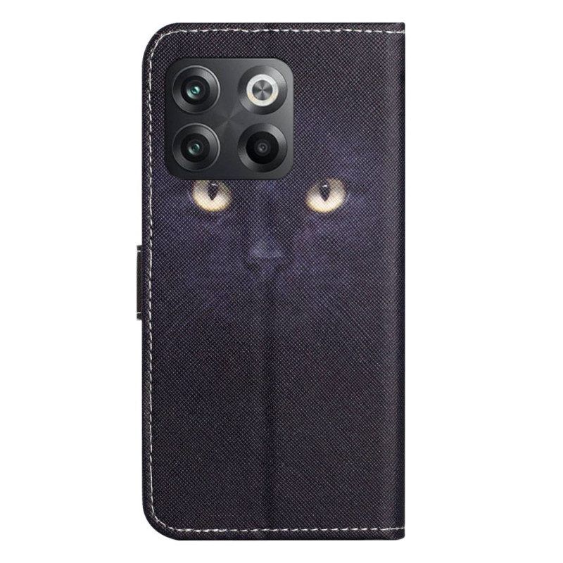 Flip Case Für OnePlus 10T 5G Mit Kordel Schwarze Katze Mit Riemen